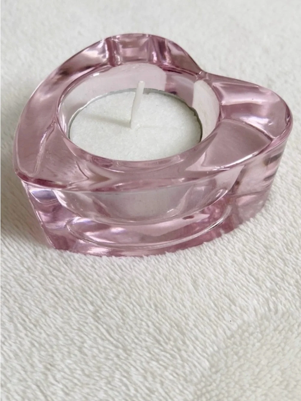 Crate & Barrel Pink Glass Heart Tealight Holder Votive Candle Holder